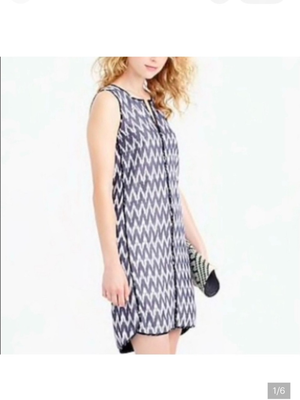 J Crew blue and white chevron ikat pattern sleeveless shift dress Size 12